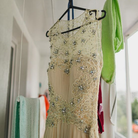 Ecru Embroidered A Line Gown - Picture 7 of 8